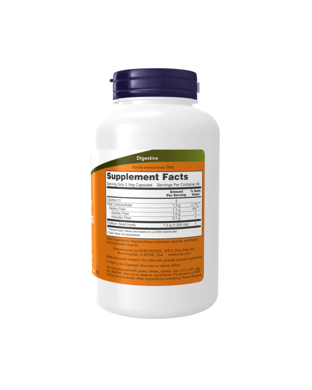 NOW Psyllium Husk Caps 500mg - 200 Capsules
