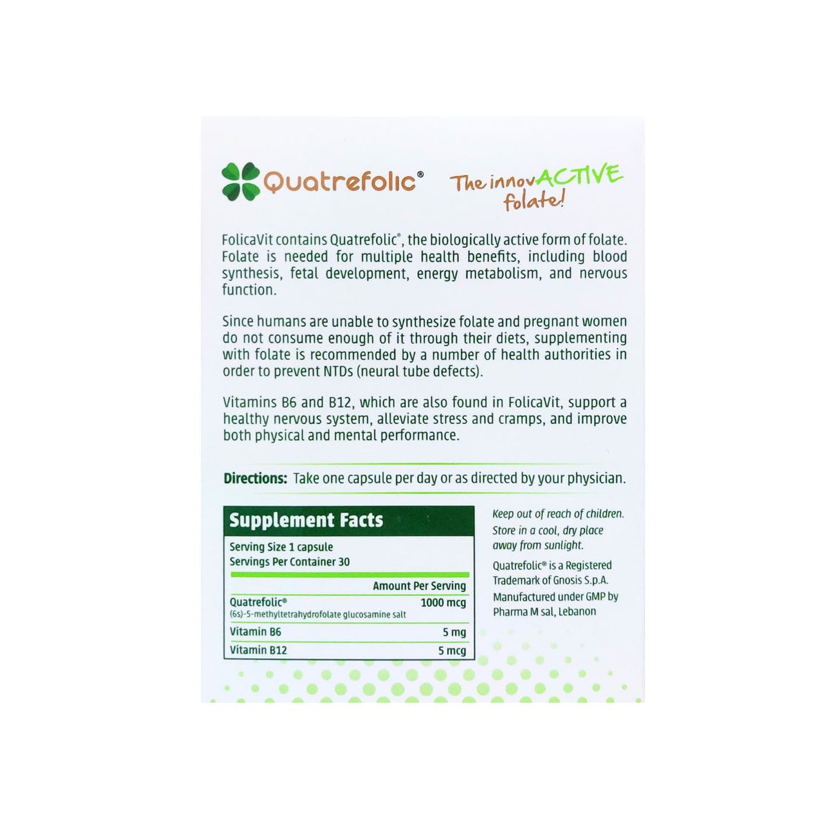 Green Made FolicaVit 1000mcg Bio-Active Folate 30 Tablets
