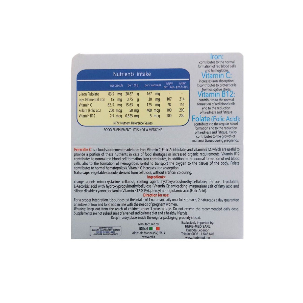 ESI Ferrolin C 30 Capsules