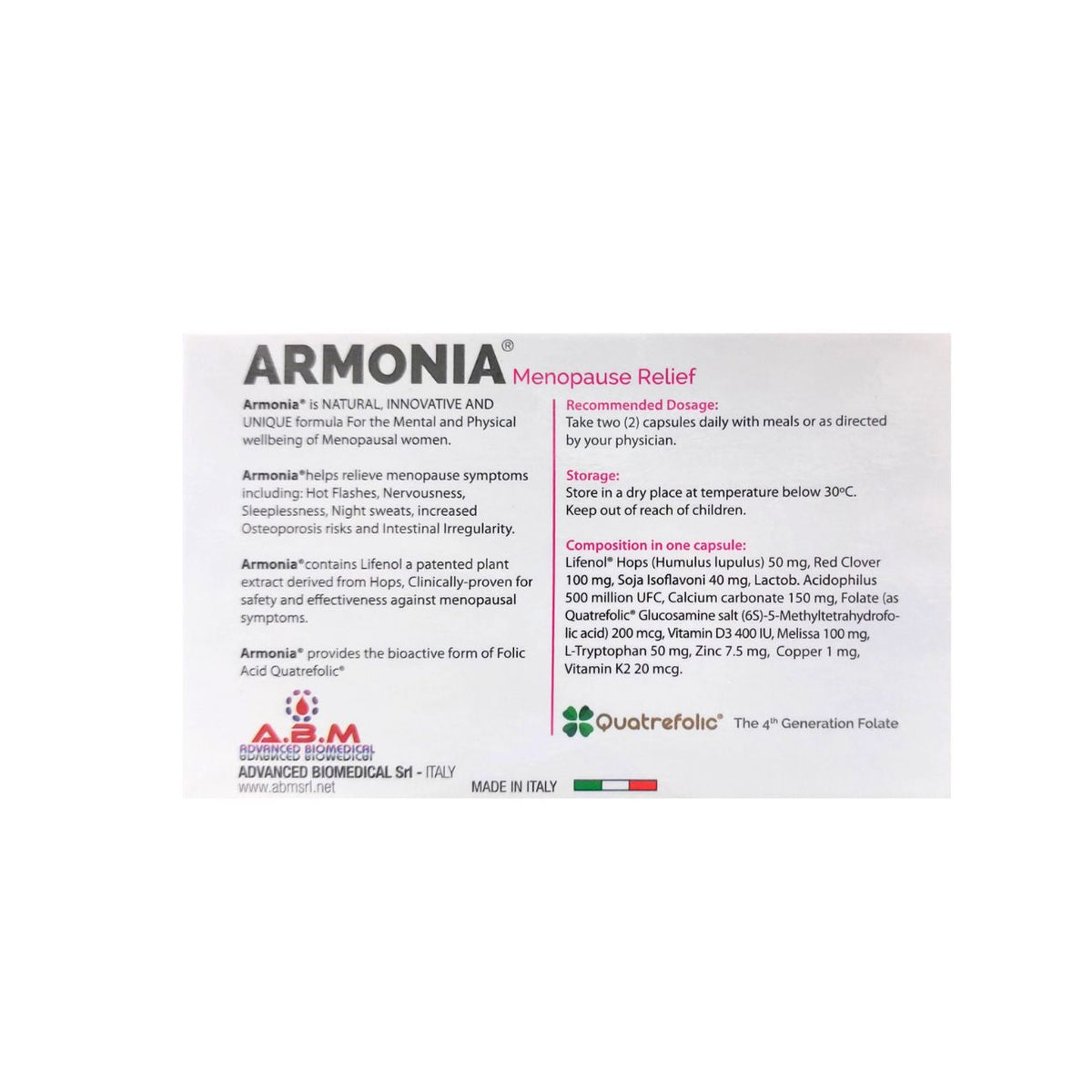 ABM Armonia Menopause Relief 30 Capsules