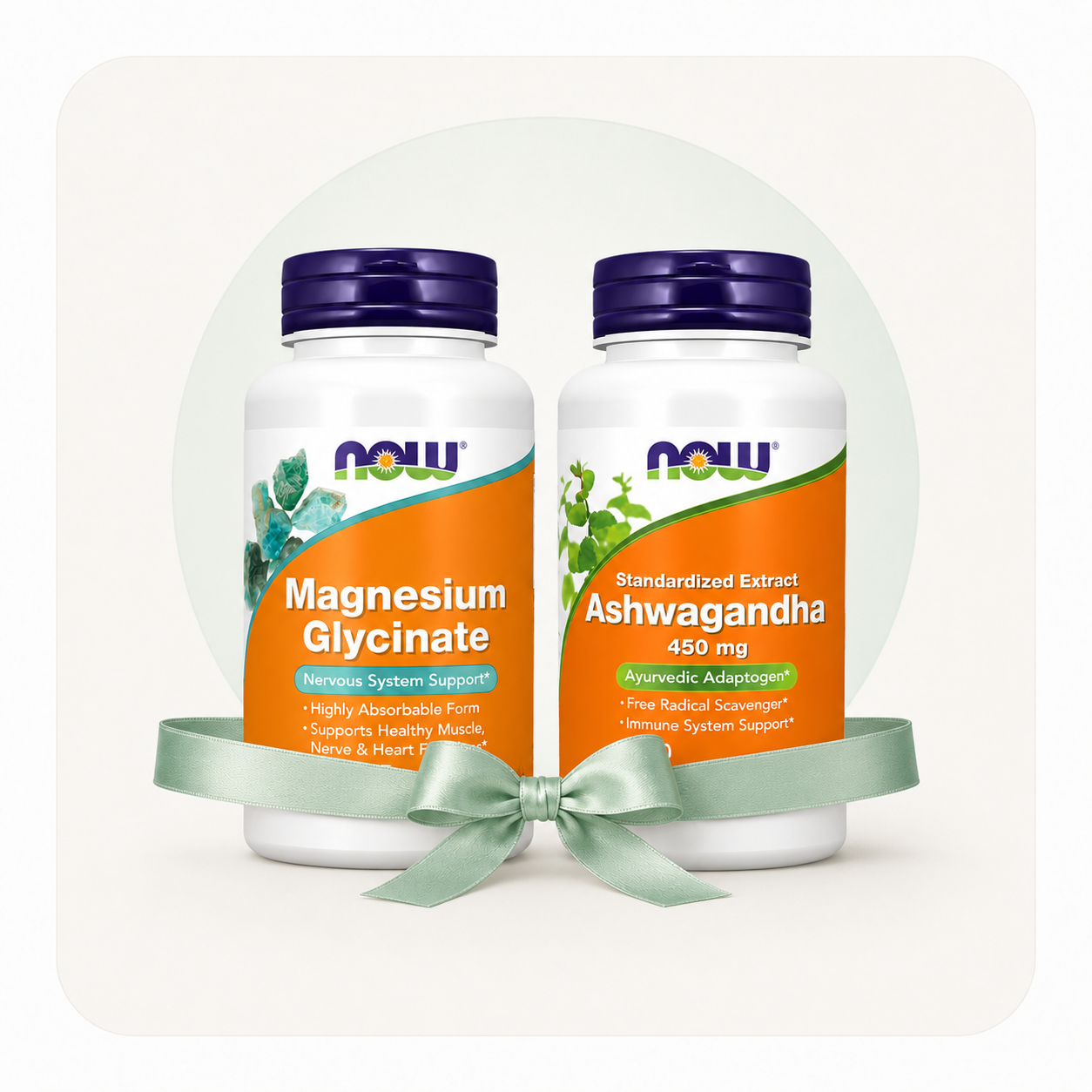 NOW Magnesium Glycinate + Ashwagandha Bundle (Stress & Relaxation Stack)
