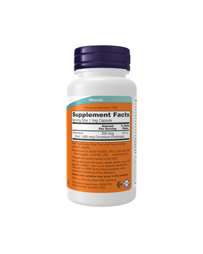 NOW Chromium Picolinate 200mcg - 100 Capsules