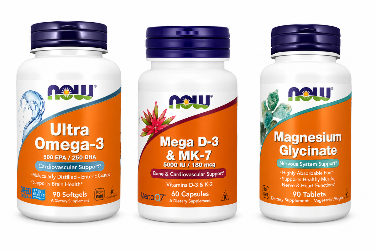 The Daily Foundation by NOW — Magnesium, D3+K2 & Omega-3